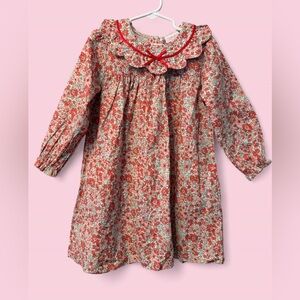 Stitchy Fish Floral Cotton Scallop Collar Dress | Girls Size 5